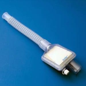 AirLife HMEF Large Volume w/Gas Sampling Port and 6" Flextube, 15/22 mm ISO Male/Female for Y-Piece; 15 mm Female for Tube, Face Mask, Closed Suctioning System; Standard Luer Lock Port for Gas Sampling at Dry and Filtered Side, 15/Case