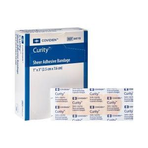 Adhesive Strip Curity™ 1 X 3 Inch Plastic Rectangle Sheer Sterile 50/box