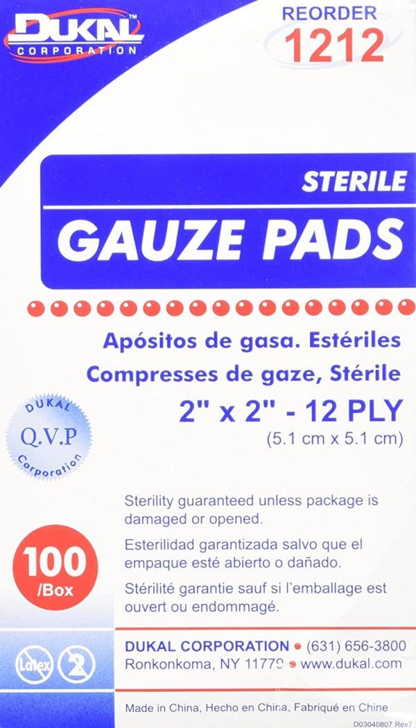 Dukal Gauze Pad 2" x 2" 12-Ply, Sterile, 100/box