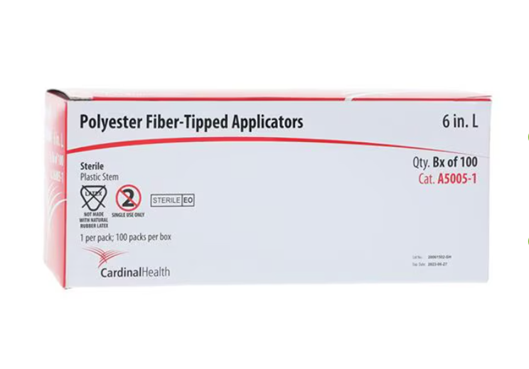 Cardinal Health Sterile Polyester Fiber-Tipped Applicators, 100/Box Individually Wrapped 6" Swabs