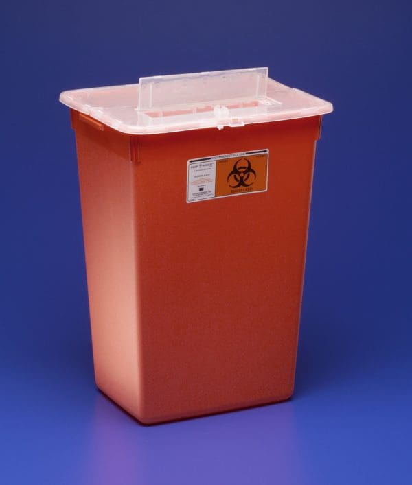 Sharps Container Sharps-A-Gator 1-Piece 15-1/2 H X 21-1/2 W X 12 D 10 Gallon Red Vertical Entry Lid 1 Each