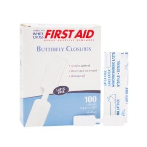 First Aid Skin Closure Strip 3/8X1-13/16 Butterfly Closure White 100/BX